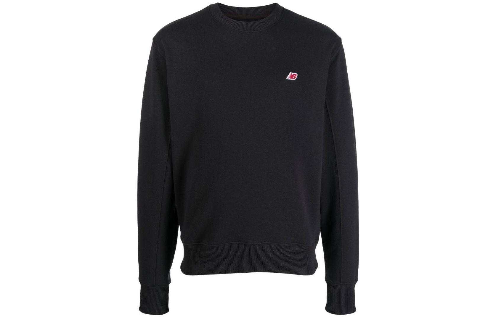 New Balance Black Crewneck Pullover Sweatshirt with Logo Embroidery - AMT21541-BK