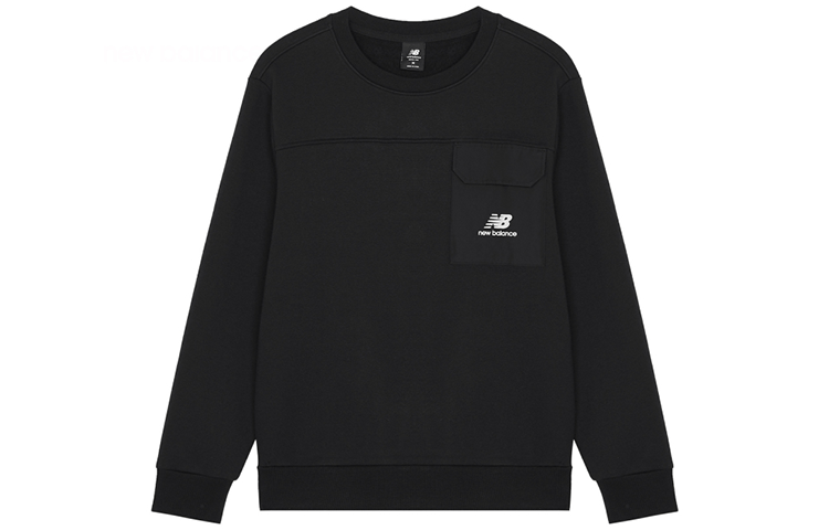 New Balance Black Crewneck Pullover Sweatshirt with Chest Pocket AMT14339-BK