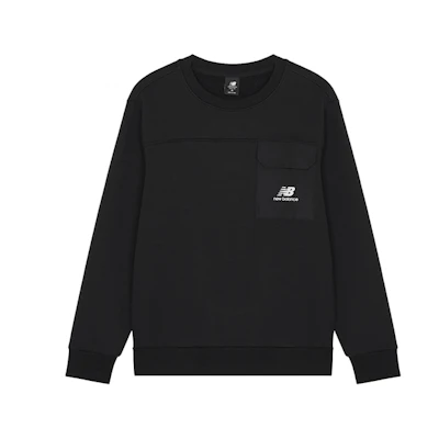 New Balance Black Crewneck Pullover Sweatshirt with Chest Pocket AMT14339-BK