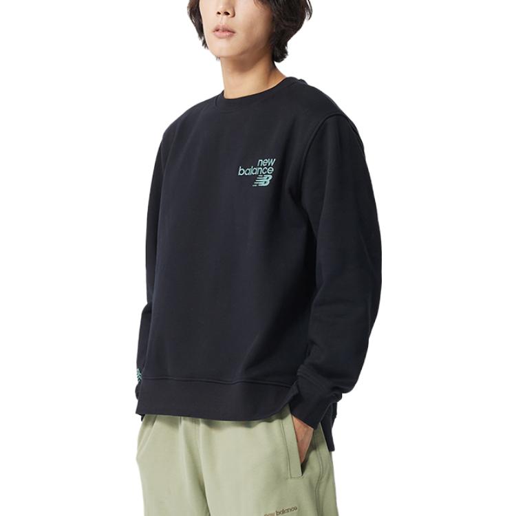 Purchase ニューバランス ブラック クルーネックスウェットシャツ 刺繍ロゴ入り AMT24372-BK