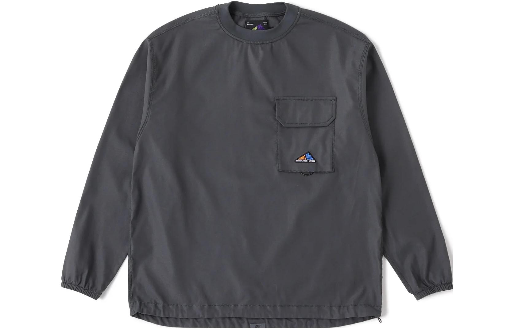 New Balance Black Grey Logo Print Crewneck Sweatshirt Long Sleeve Relaxed Fit AMT35010-PHM