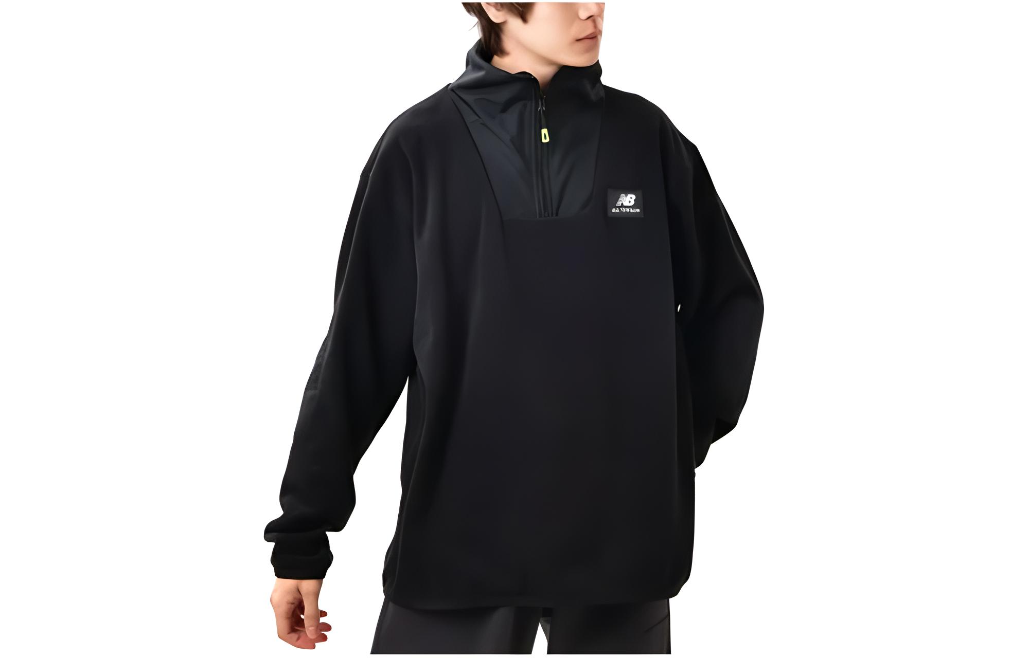New Balance Black Half-Zip Long Sleeve Jacket with Logo Patch MT23507-BK
