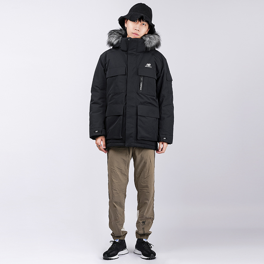 Shop New Balance Black Hooded Down Jacket Winter Coat NPA46021-BK