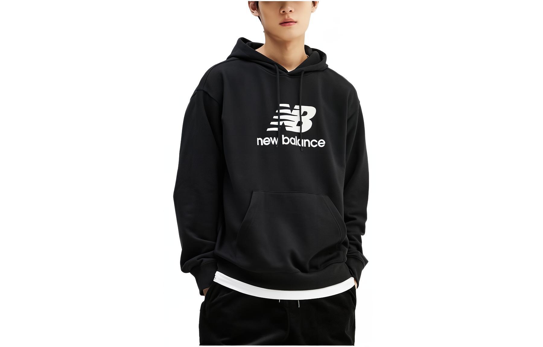 New Balance Black Hoodie with Letter Print and Drawstring NBN0E2S031-19