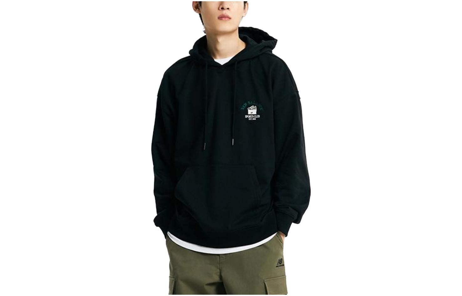 New Balance Black Hoodie with Letter Print Pullover Design NBN0D33803-19