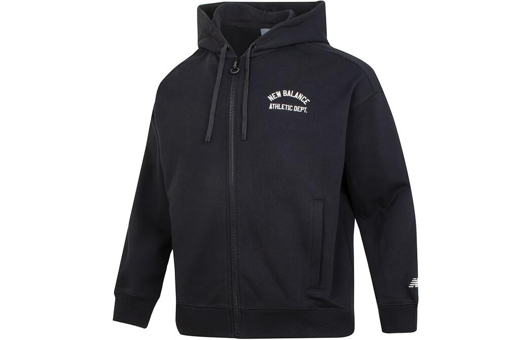 New Balance Black Knit Hoodie Jacket with Letter Print for Running & Casual Wear AMJ41311-BK