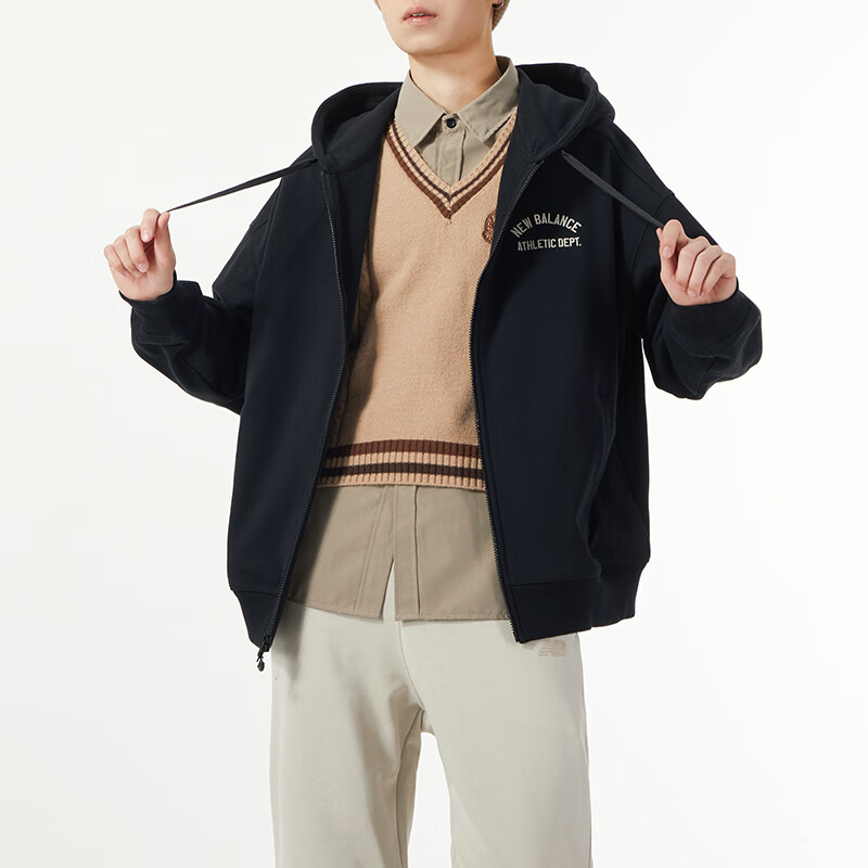 Details for 新百伦黑色针织连帽外套跑步休闲字母印花款 AMJ41311-BK