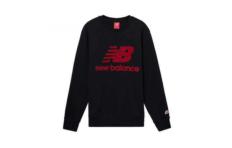 New Balance Black Knit Pullover Fleece Sweatshirt Casual Sportswear AMT93546-BK