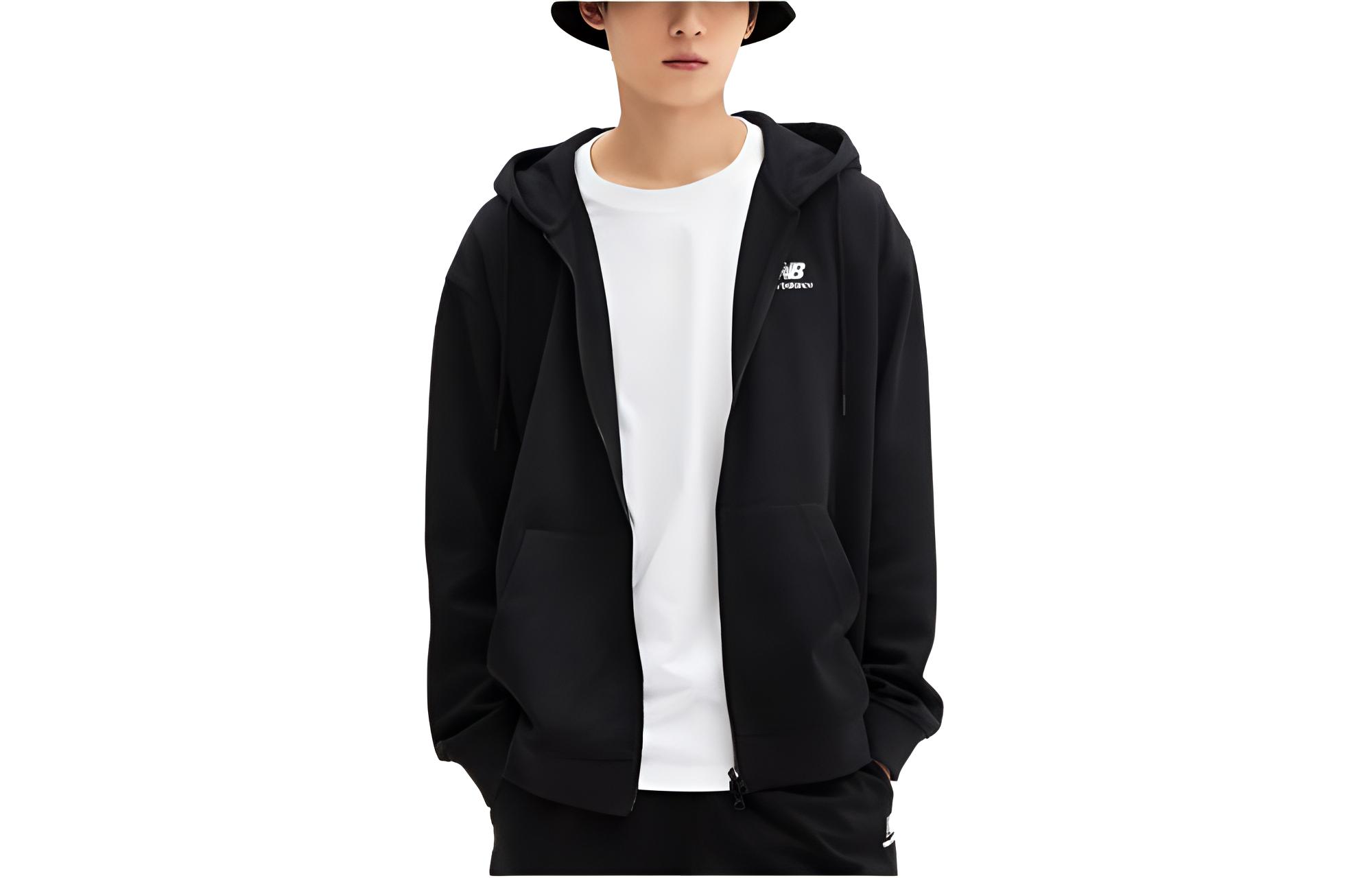 New Balance Black Logo Embroidered Zip Hoodie Unisex NBMDE11013-19