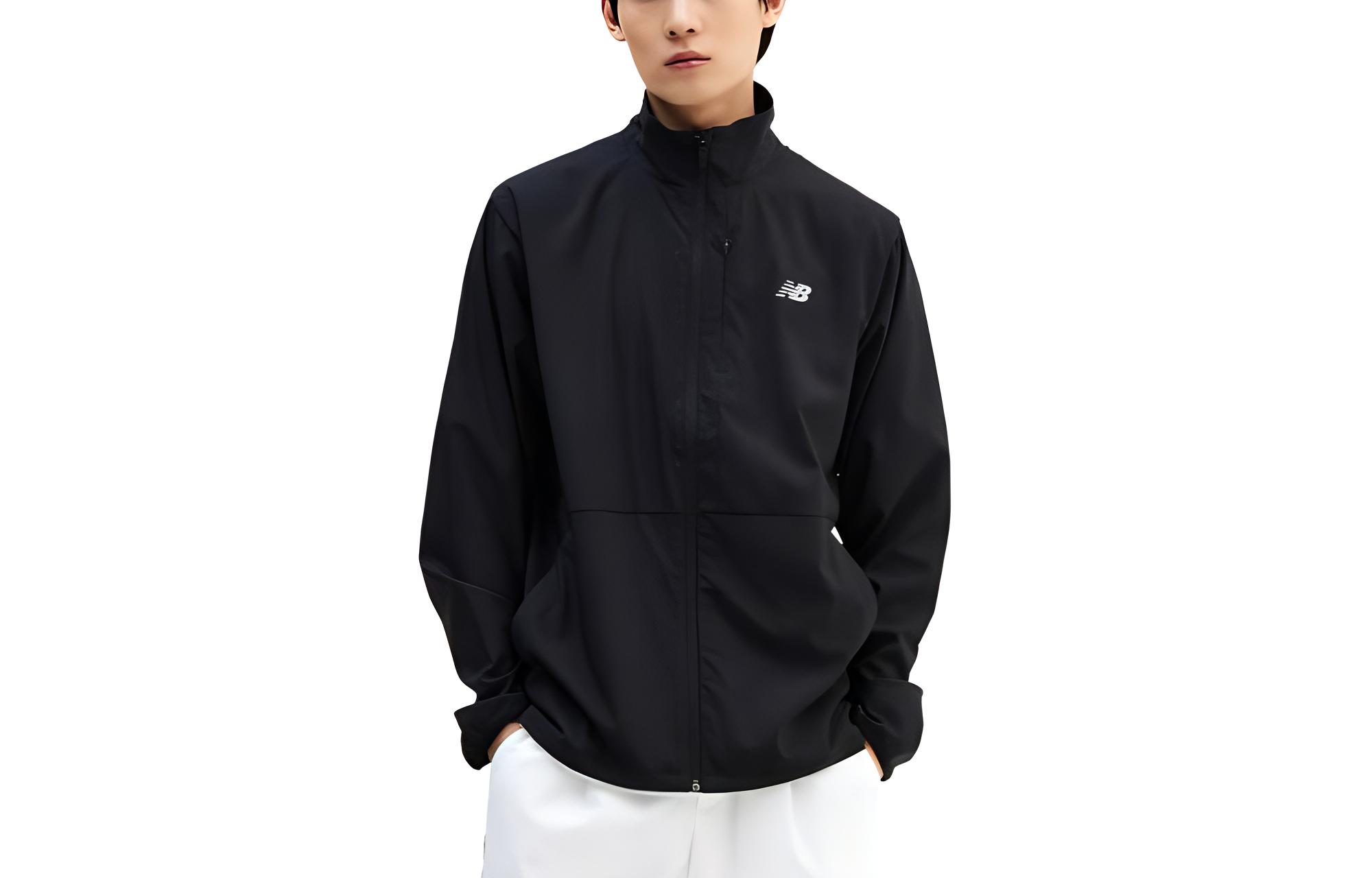 New Balance Black Logo Full-Zip Jacket with Stand Collar NBMDE2P041-19
