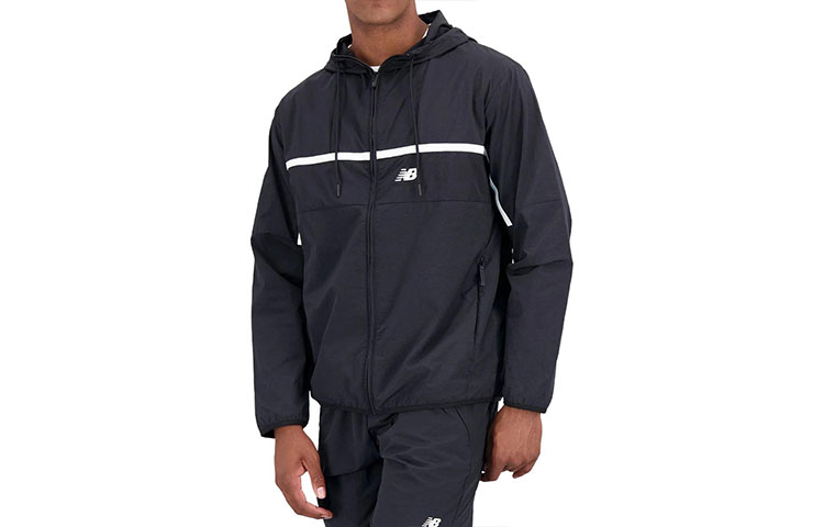 Order New Balance 黑色标志印花连帽夹克 MJ31500-BK
