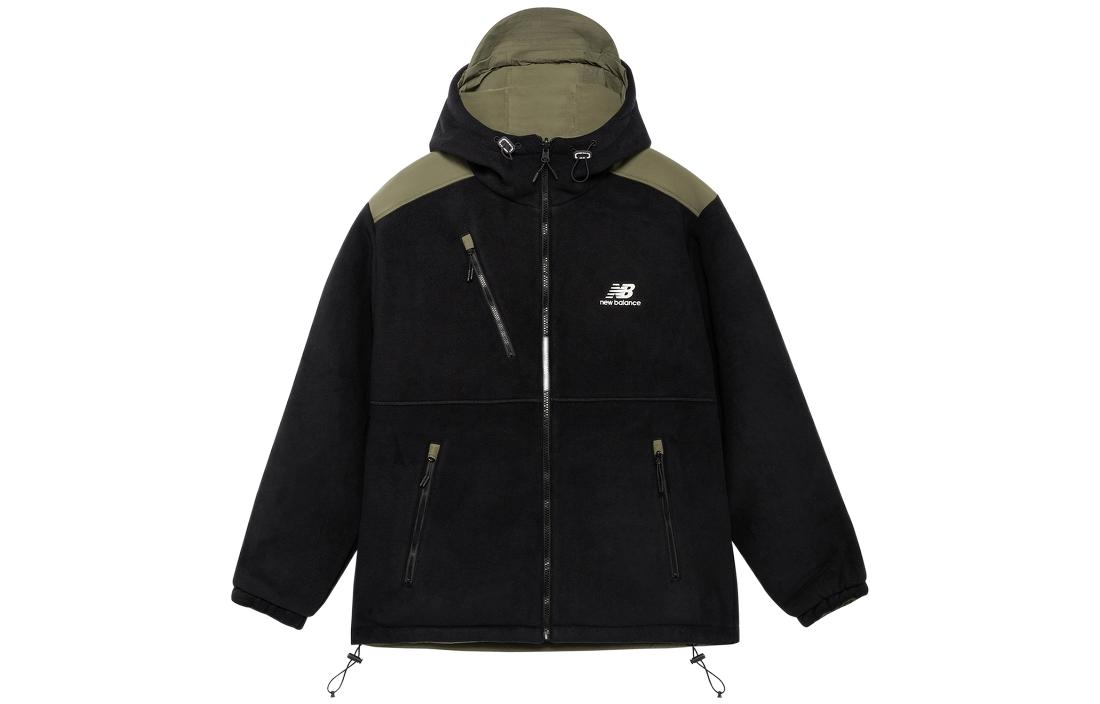 New Balance Black Logo Print Multi-Pocket Zip-Up Hooded Jacket AMJ23317-BK