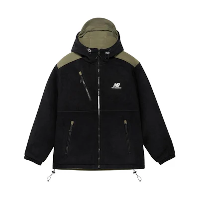 New Balance Black Logo Print Multi-Pocket Zip-Up Hooded Jacket AMJ23317-BK