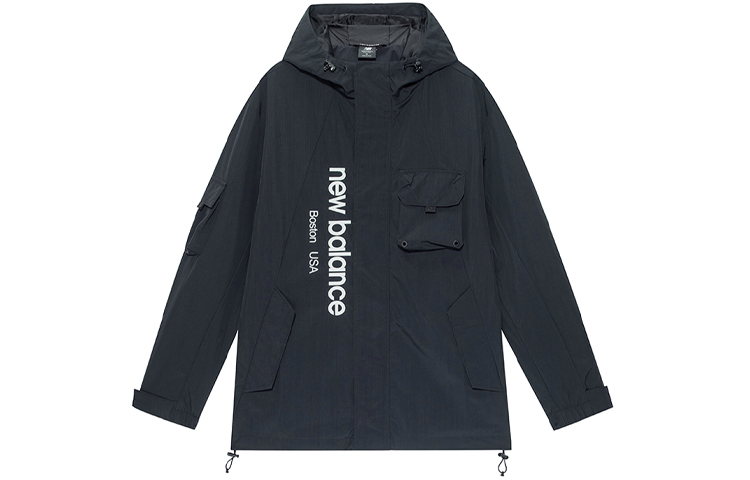 New Balance Black Logo Print Workwear Hooded Jacket AMJ13392-BK