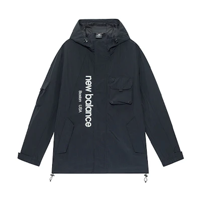 New Balance Black Logo Print Workwear Hooded Jacket AMJ13392-BK