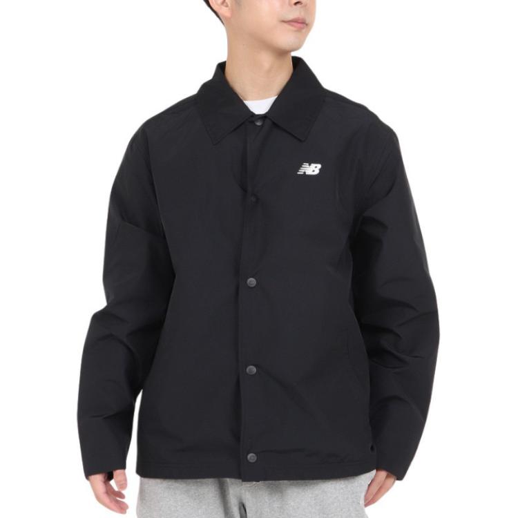 New Balance Black Logo Printed Collared Long Sleeve Workwear Jacket for Men MJ33515-BK