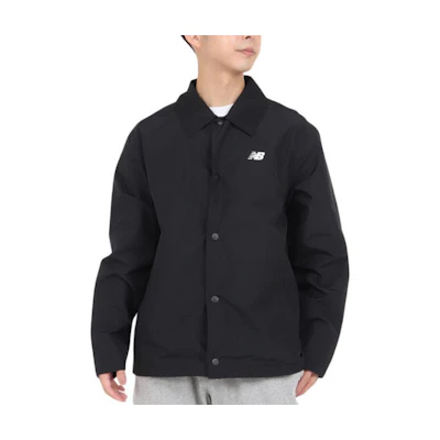 New Balance Black Logo Printed Collared Long Sleeve Workwear Jacket for Men MJ33515-BK