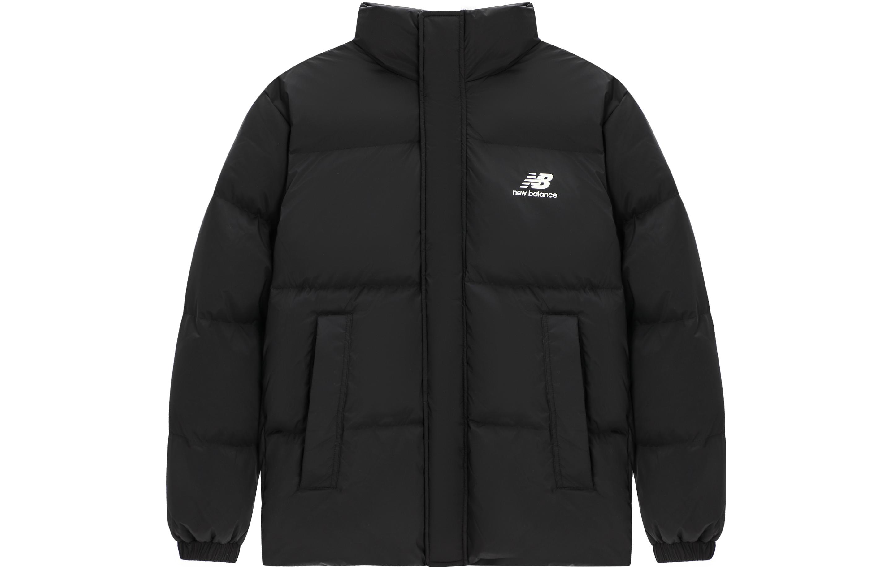 New Balance Black Logo Printed Windproof Puffer Jacket Unisex Winter Wear. AMJ24359-BK