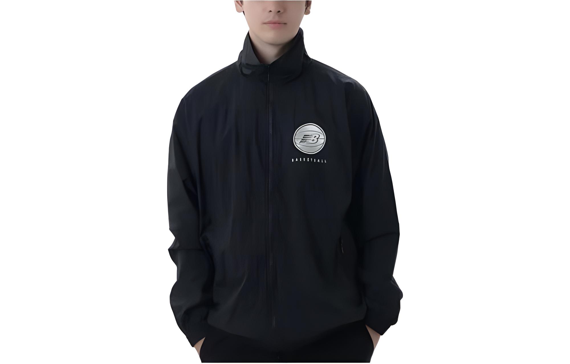 New Balance Black Logo Printed Zip-Up Stand Collar Jacket AMJ25119-BK