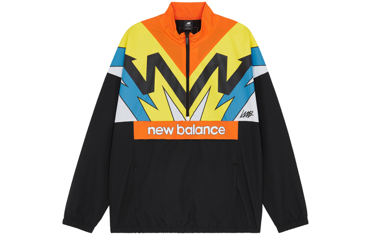 New Balance Black Logo Sport Jacket with Patterned Half-Zip Design MJ13581-BK