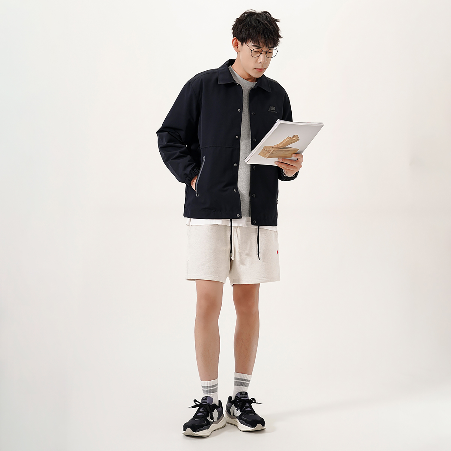 Shop New Balance Black Logo Woven Collared Shirt Jacket Unisex Autumn Edition 5AC39503-BK