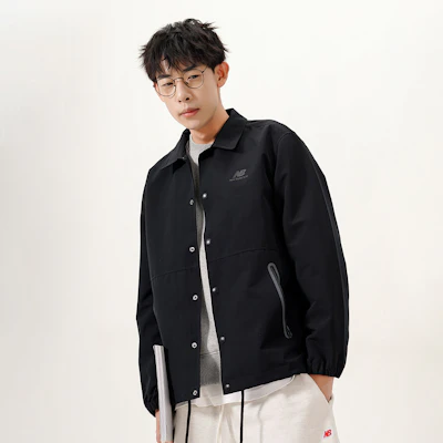New Balance Black Logo Woven Collared Shirt Jacket Unisex Autumn Edition 5AC39503-BK Details for New Balance Black Logo Woven Collared Shirt Jacket Unisex Autumn Edition 5AC39503-BK