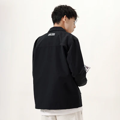 New Balance Black Logo Woven Collared Shirt Jacket Unisex Autumn Edition 5AC39503-BK Sizing New Balance Black Logo Woven Collared Shirt Jacket Unisex Autumn Edition 5AC39503-BK