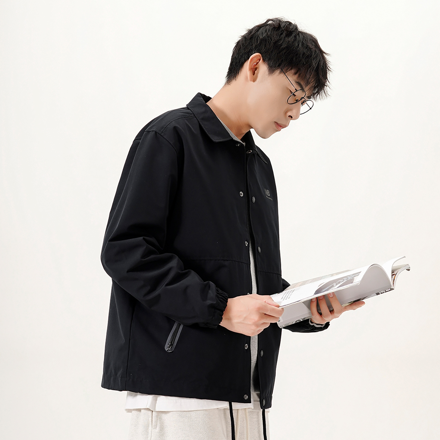 Cheap New Balance Black Logo Woven Collared Shirt Jacket Unisex Autumn Edition 5AC39503-BK