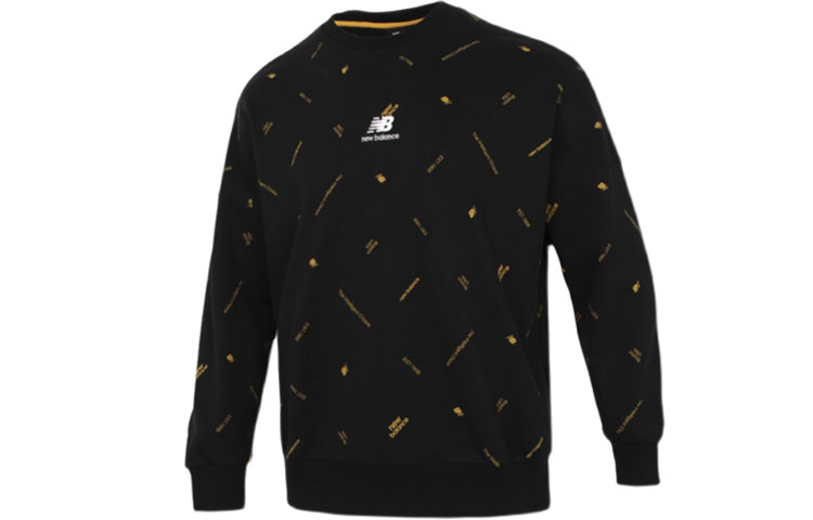 New Balance Black Pullover Hoodie with All-Over Letter Print AMT13387-BK