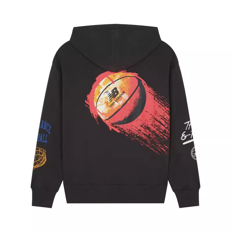New Balance Black Pullover Hoodie with Basketball Graphic Print MT21592-PHM