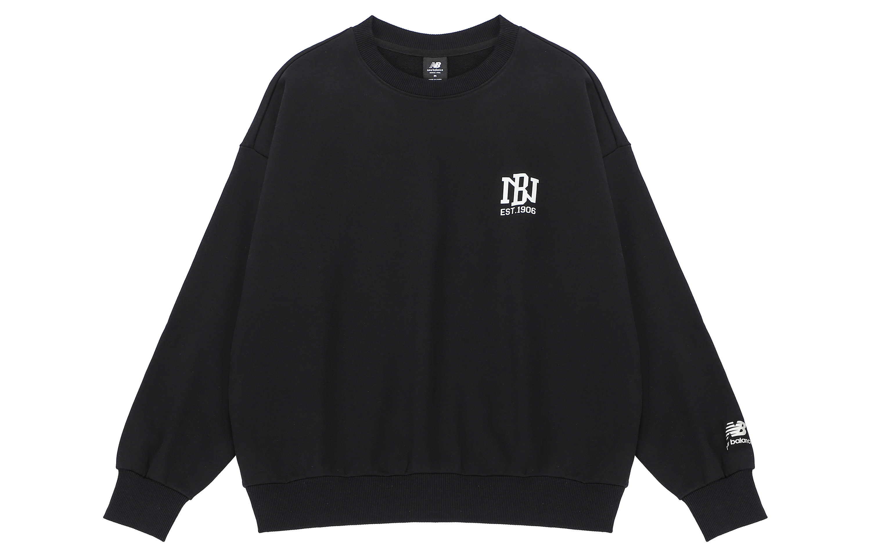 New Balance Black Pullover Sweatshirt with Logo and Numeric Print AMT23330-BK