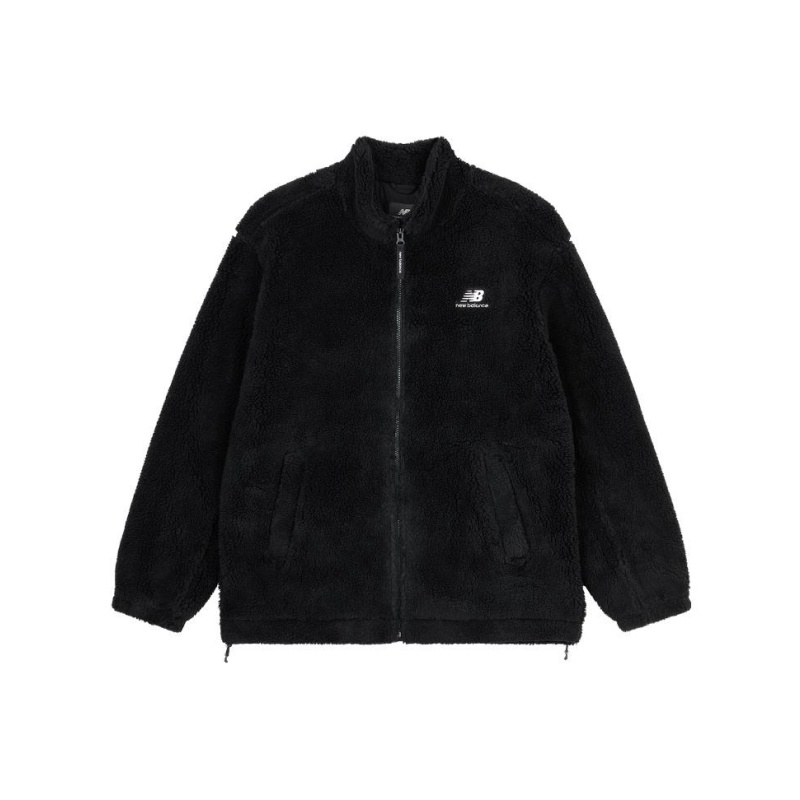 New Balance Black Sherpa Fleece Zip-Up Jacket with Letter Design MDD4N011-BK