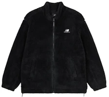 New Balance Black Sherpa Fleece Zip-Up Jacket with Letter Design MDD4N011-BK New Balance Black Sherpa Fleece Zip-Up Jacket with Letter Design MDD4N011-BK
