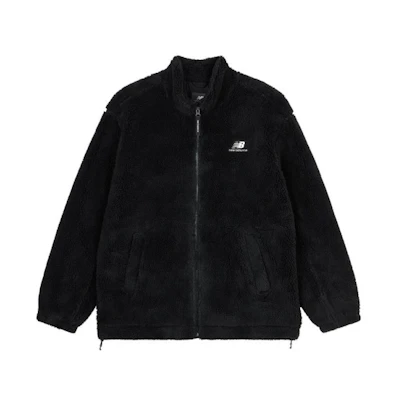 New Balance Black Sherpa Fleece Zip-Up Jacket with Letter Design MDD4N011-BK