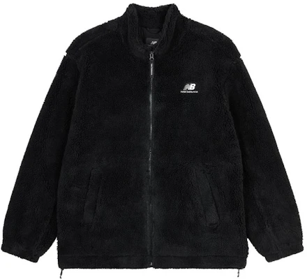 ニューバランス ブラック シェルパ フリース ジップアップ ジャケット ロゴデザイン MDD4N011-BK Order ニューバランス ブラック シェルパ フリース ジップアップ ジャケット ロゴデザイン MDD4N011-BK