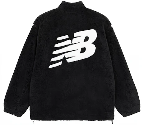 ニューバランス ブラック シェルパ フリース ジップアップ ジャケット ロゴデザイン MDD4N011-BK Lookbook ニューバランス ブラック シェルパ フリース ジップアップ ジャケット ロゴデザイン MDD4N011-BK