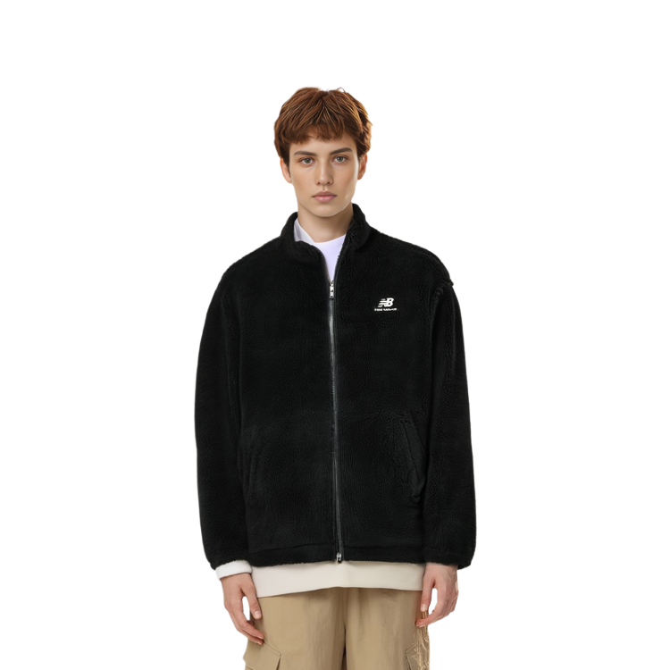 New Balance Black Sherpa Fleece Zip-Up Jacket with Letter Design MDD4N011-BK 圖 8