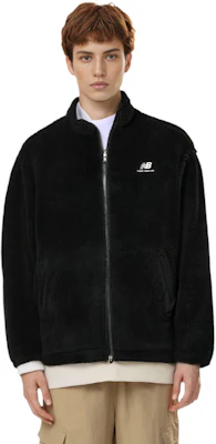 ニューバランス ブラック シェルパ フリース ジップアップ ジャケット ロゴデザイン MDD4N011-BK Cheap ニューバランス ブラック シェルパ フリース ジップアップ ジャケット ロゴデザイン MDD4N011-BK