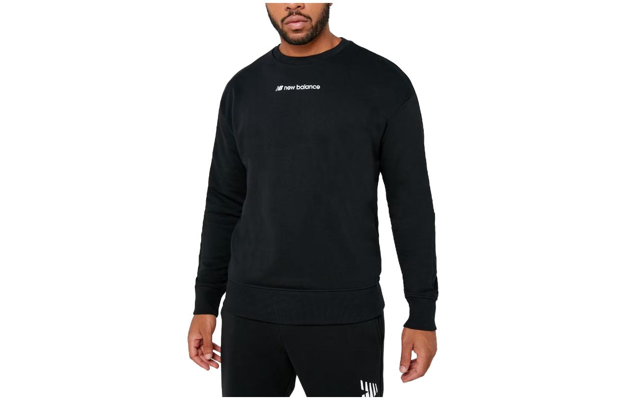 New Balance Black Slim-Fit Pullover Crewneck Sweatshirt with Logo Print MT93512BK