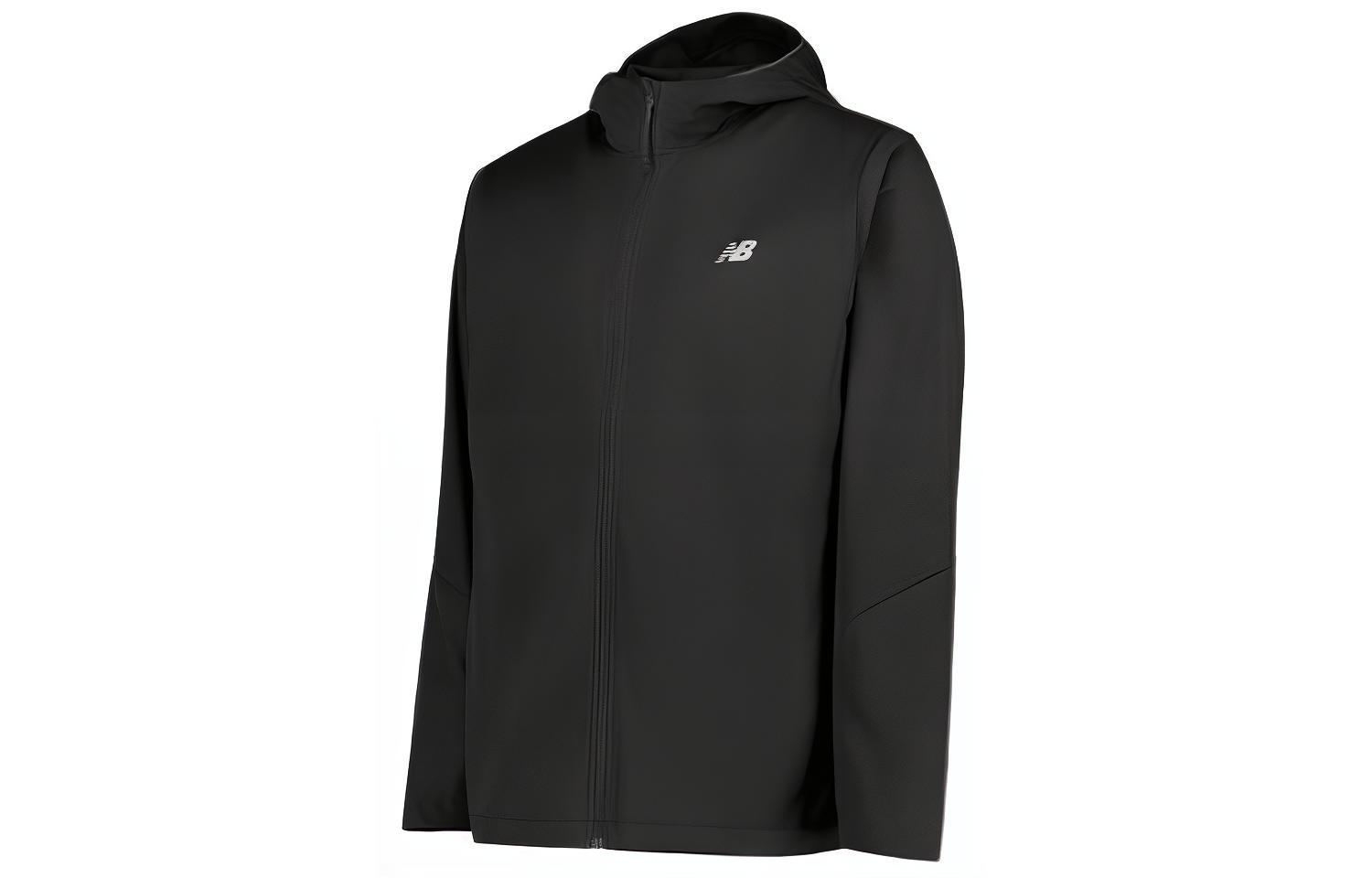 New Balance Black Solid Color Casual Hooded Zip-Up Jacket MJ41285-BK