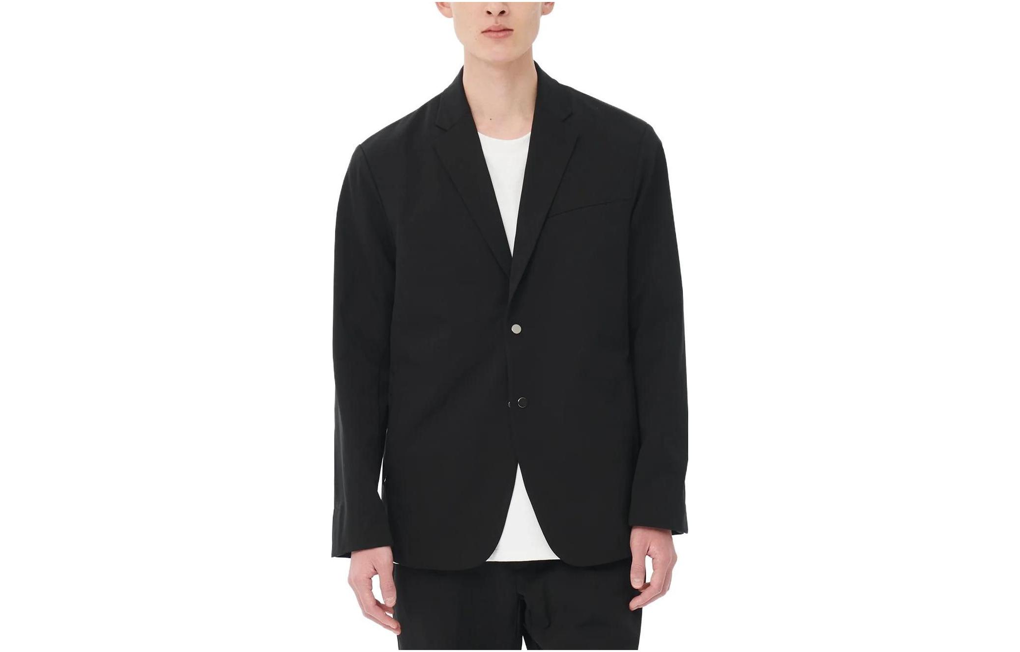 New Balance Black Solid Color Long-Sleeve Jacket with Single-Breasted Collar AMJ35000-BK