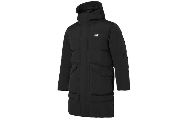 New Balance Black Solid Long Down Jacket with Hood NP943061-BK