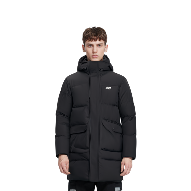 Shop New Balance Black Solid Long Down Jacket with Hood NP943061-BK