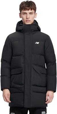 New Balance Black Solid Long Down Jacket with Hood NP943061-BK Shop New Balance Black Solid Long Down Jacket with Hood NP943061-BK