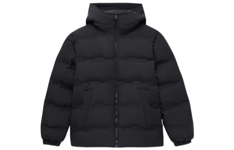 New Balance Black Unisex Down Jacket with Solid Color Zipper Hoodie. AMJ24375-BK