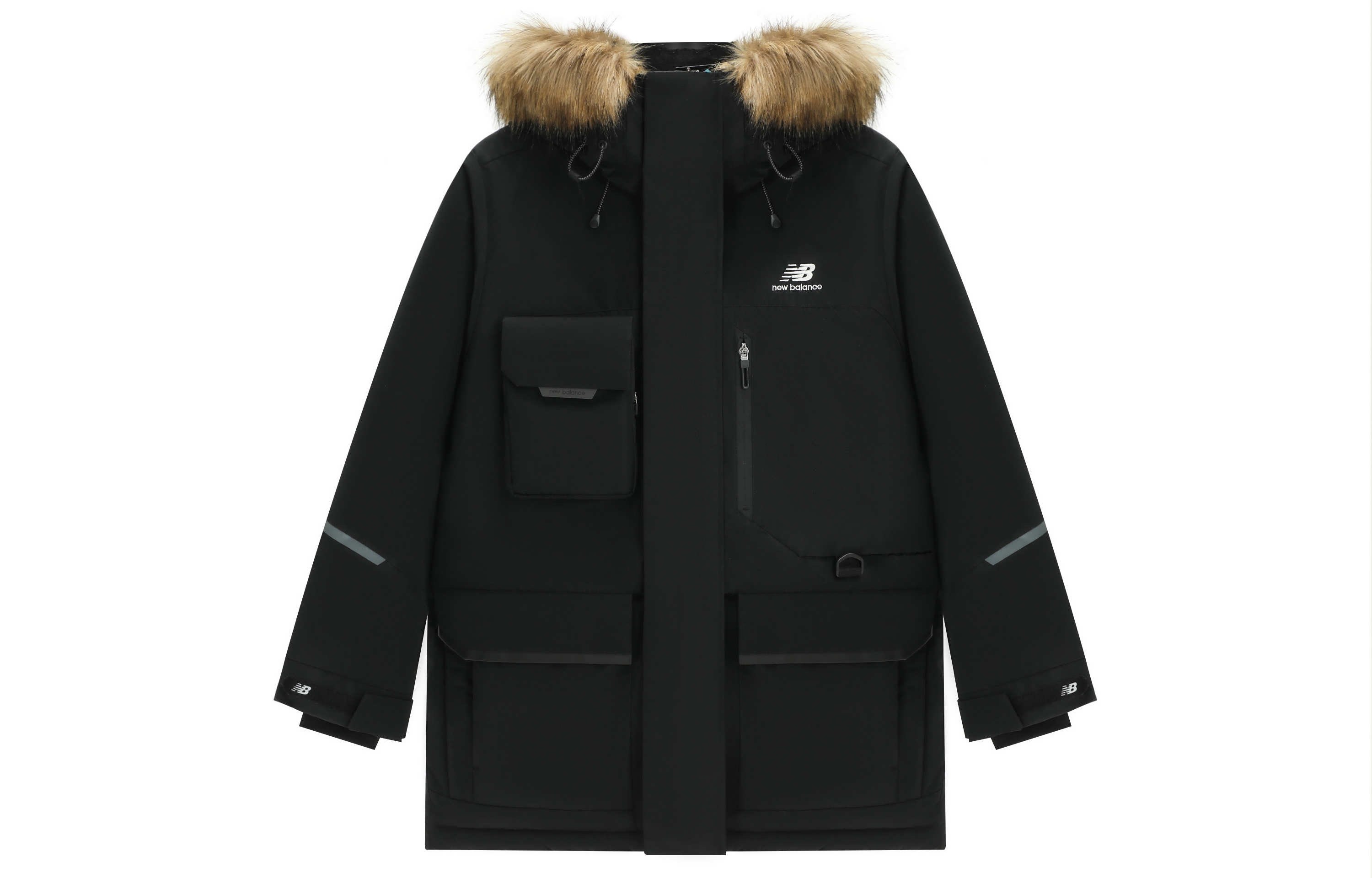 Buy New Balance Black Unisex Mid-Length Hooded Down Jacket with Logo Embroidery. 5PC44603-BK