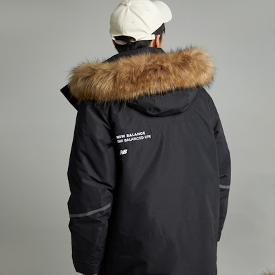 New Balance Black Unisex Mid-Length Hooded Down Jacket with Logo Embroidery. 5PC44603-BK Cheap New Balance Black Unisex Mid-Length Hooded Down Jacket with Logo Embroidery. 5PC44603-BK