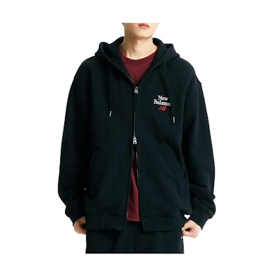 New Balance Black Unisex Solid Letter Zip Hoodie NBMDDBA063-19