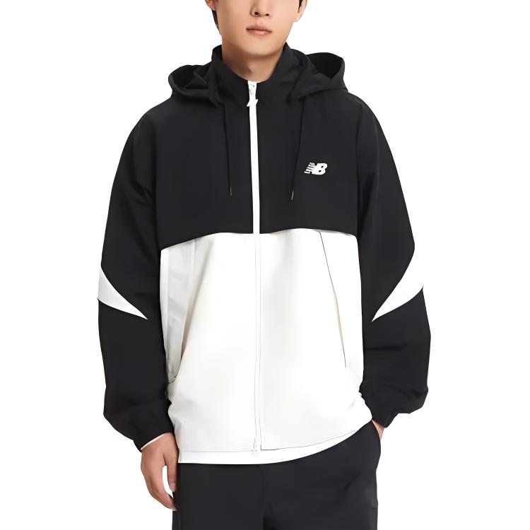 New Balance Black White Colorblock Logo Print Zip-Up Hoodie Jacket NBNAE31823-19