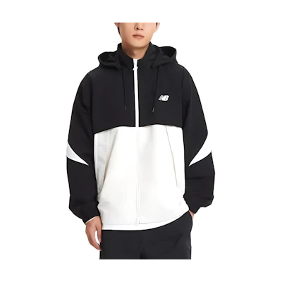 New Balance Black White Colorblock Logo Print Zip-Up Hoodie Jacket NBNAE31823-19